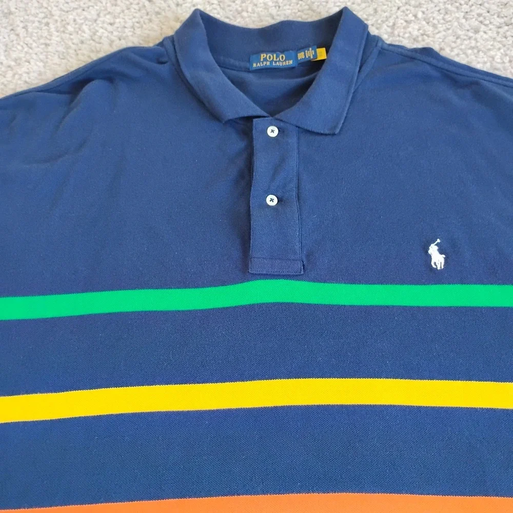 Polo Ralph Lauren Shirt Mens 3XB 3XL Blue Striped Rainbow Pony Designer Preppy